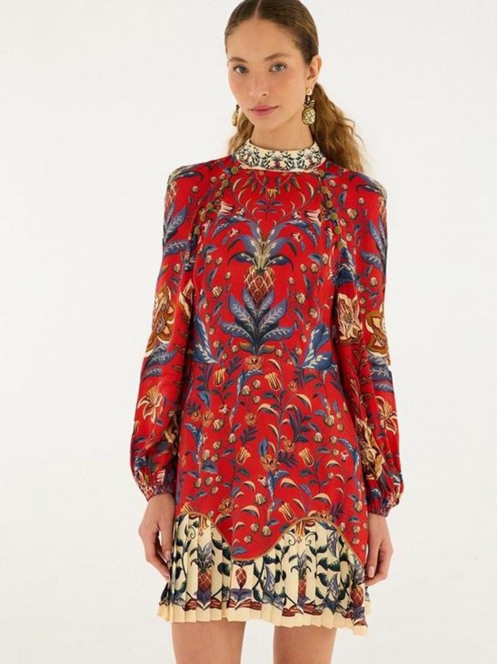 NWT FARM RIO Red Winter Breeze Long-Sleeve Mini Dress
